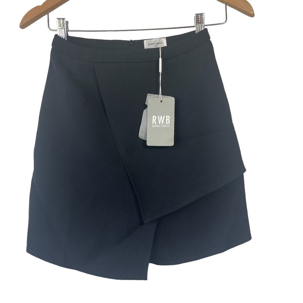 Runway Bandits Nwt Black Faux Wrap Style Mini Skirt Sz S